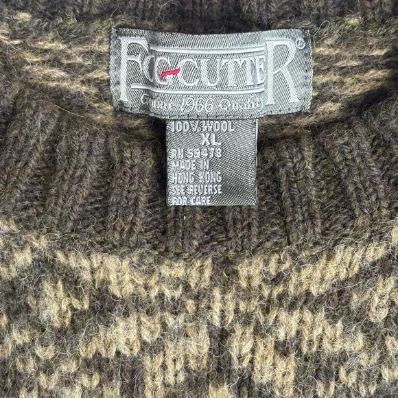 Vintage 90s Fogcutter Moss Brown Nordic Print 100% Wool Heavy Winter Sweater‎ XL